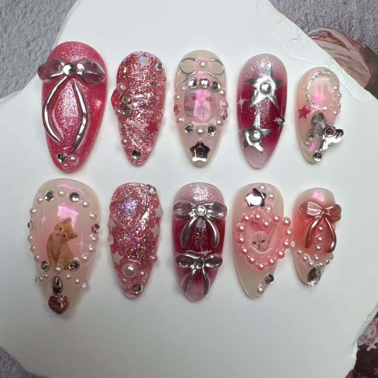 Handmade Nails/custom press on nails/party press on nails/Flakes for nails/wedding nails gift/Japanese nails/Long nails/Almond nails
