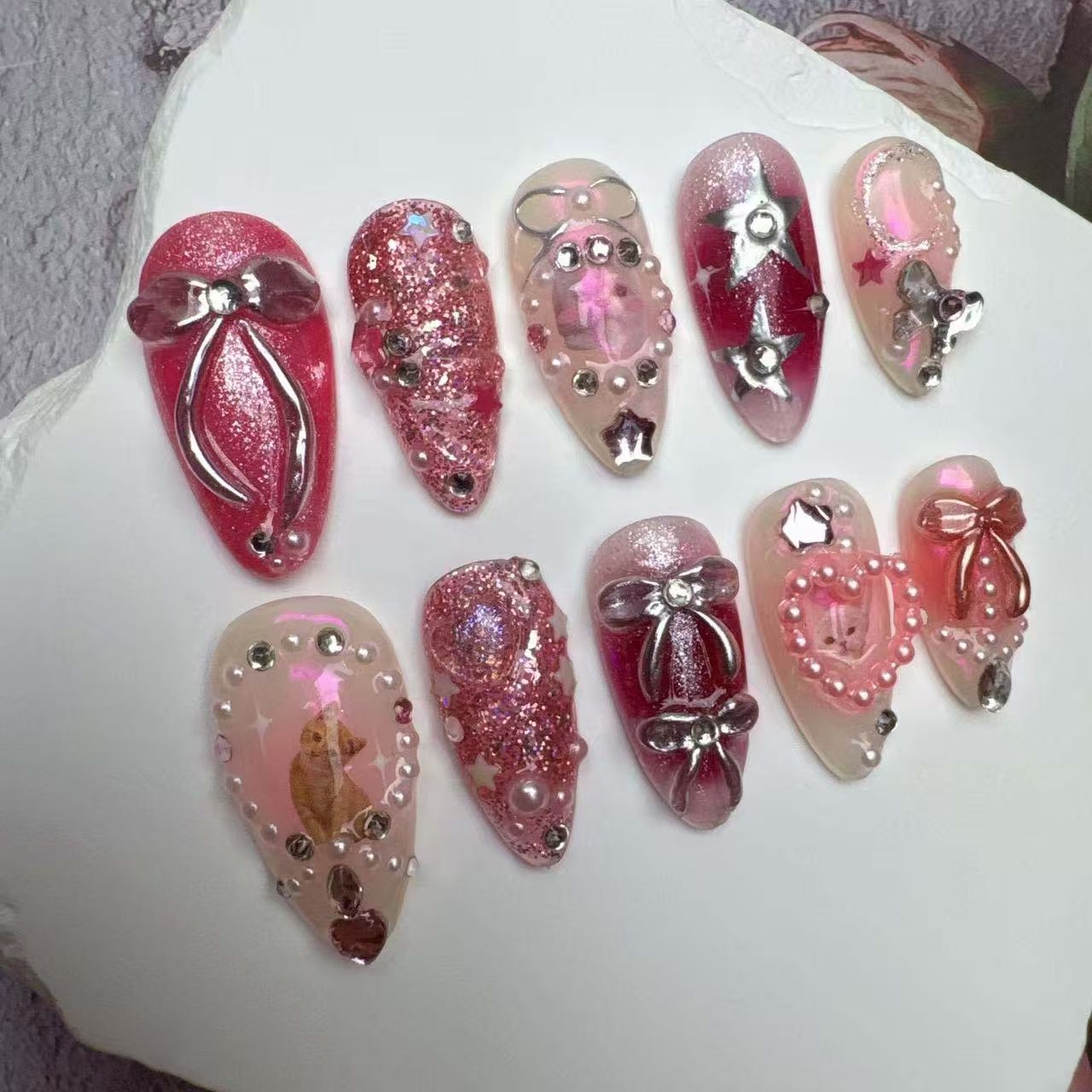 Handmade Nails/custom press on nails/party press on nails/Flakes for nails/wedding nails gift/Japanese nails/Long nails/Almond nails