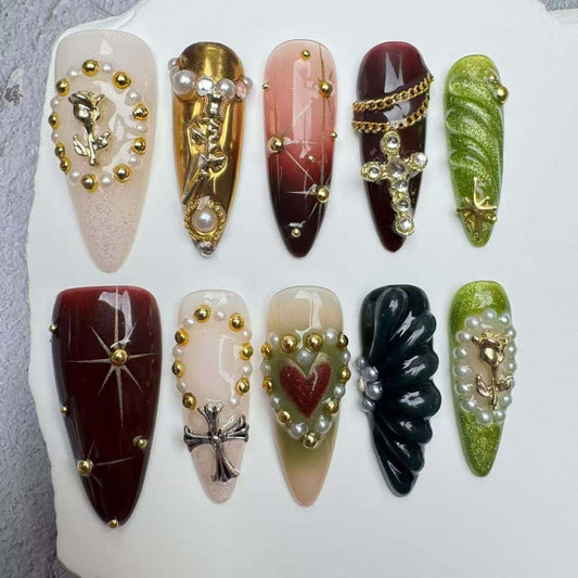 Handmade Nails/custom press on nails/party press on nails/Flakes for nails/wedding nails gift/Japanese nails/Long nails/Almond nails