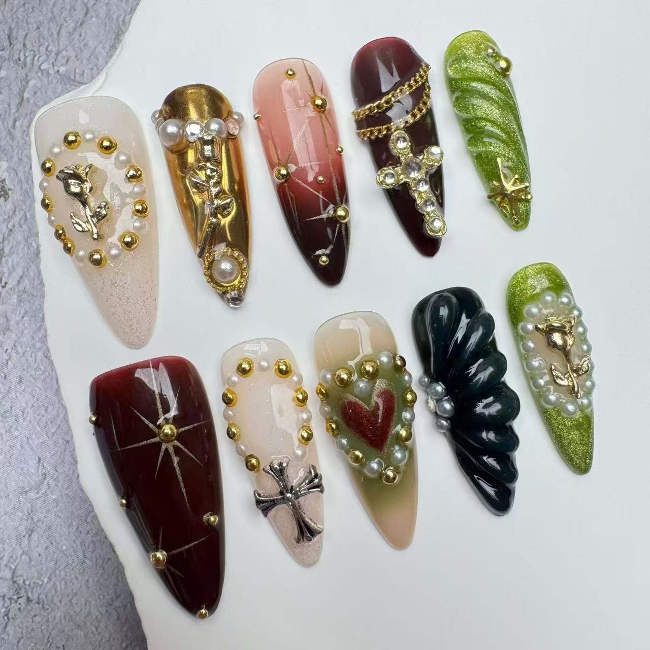 Handmade Nails/custom press on nails/party press on nails/Flakes for nails/wedding nails gift/Japanese nails/Long nails/Almond nails