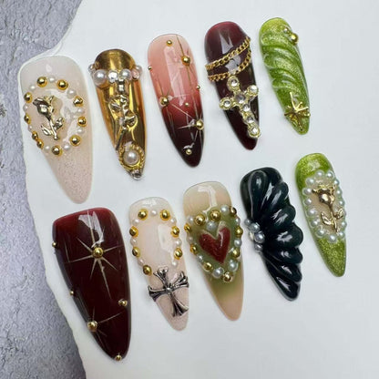 Handmade Nails/custom press on nails/party press on nails/Flakes for nails/wedding nails gift/Japanese nails/Long nails/Almond nails