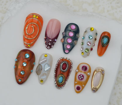 Handmade nails/custom press on nails/party press on nails/Flakes for nails/Beautiful nails gift/nail art/Long nails/Almond nails