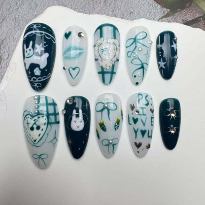 Handmade Nails/custom press on nails/party press on nails/Flakes for nails/wedding nails gift/Japanese nails/Long nails/Almond nails
