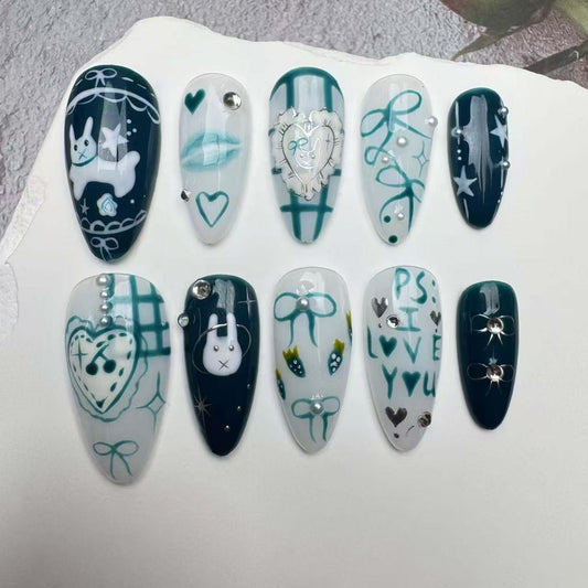Handmade Nails/custom press on nails/party press on nails/Flakes for nails/wedding nails gift/Japanese nails/Long nails/Almond nails