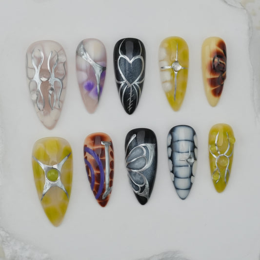 Handmade nails/custom press on nails/party press on nails/Flakes for nails/Beautiful nails gift/nail art/Long nails/Almond nails