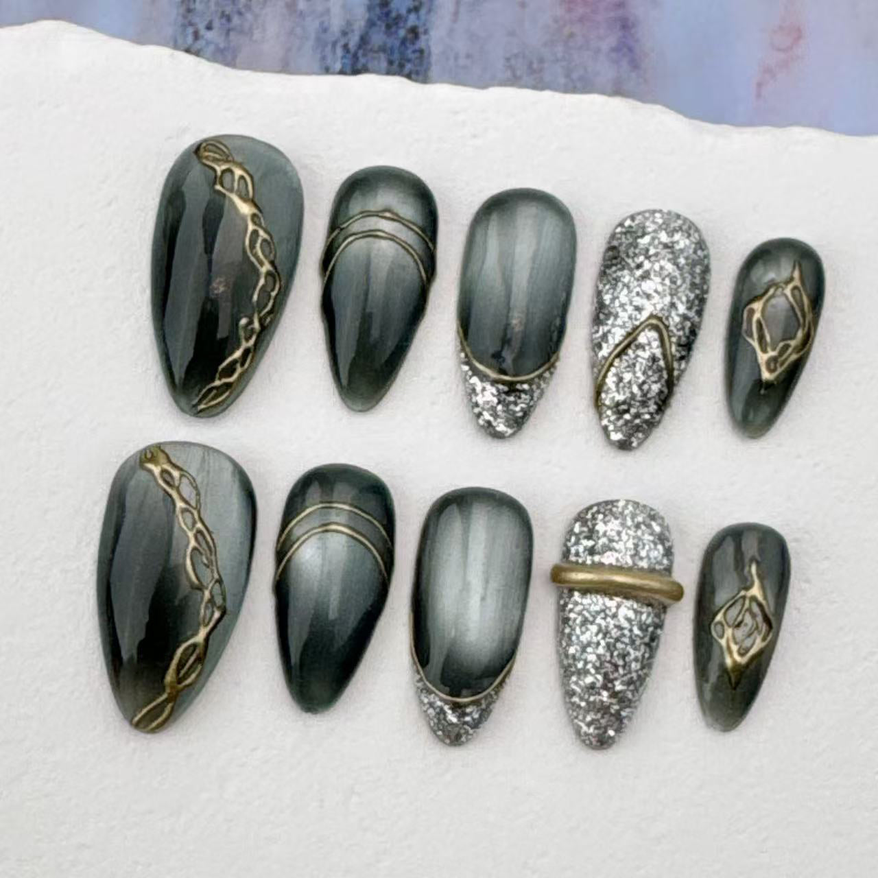3D Handmade Nails/custom press on nails/party press on nails/Flakes for nails/Beautiful nails gift/nail art/Long nails/Almond nails