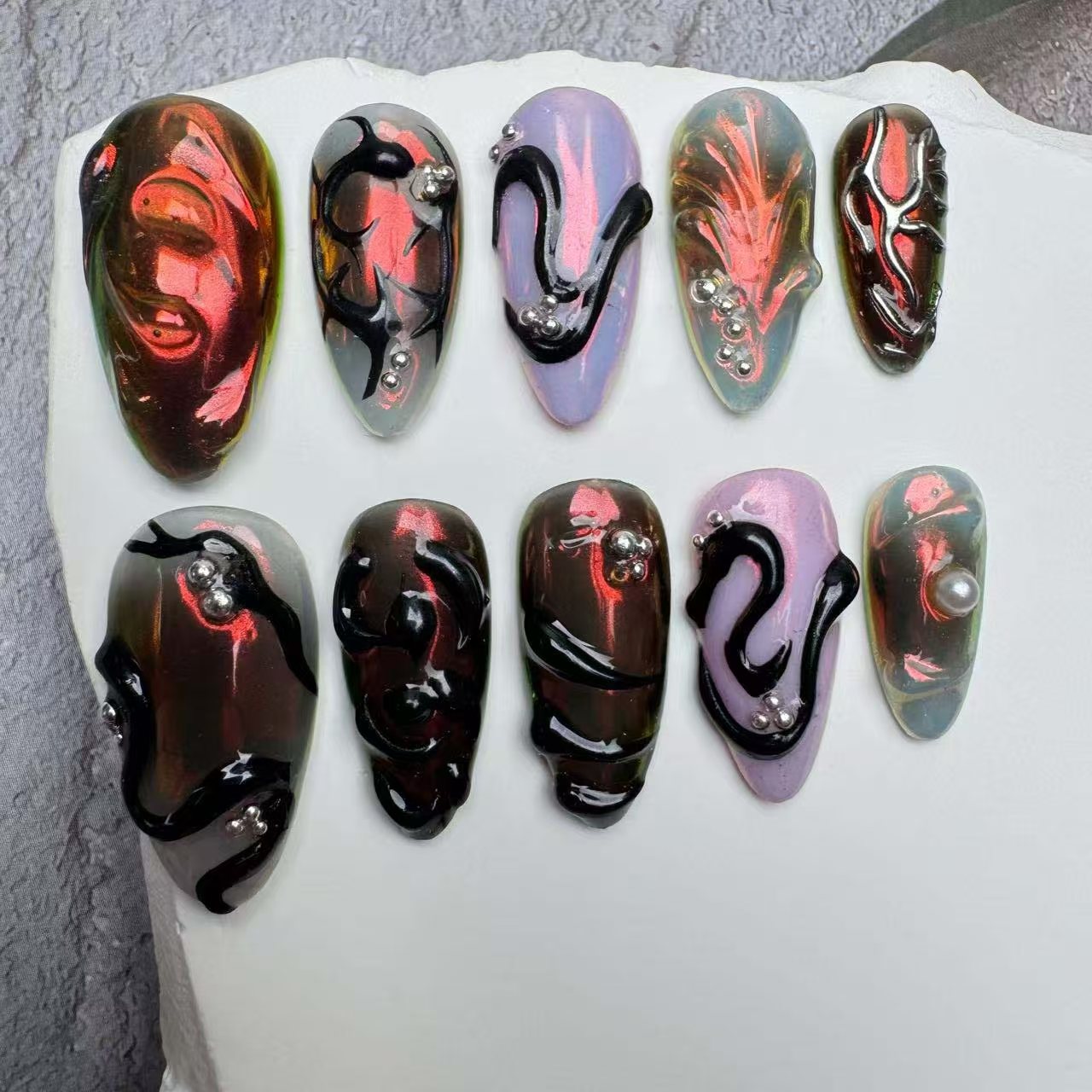 Handmade Nails/custom press on nails/party press on nails/Flakes for nails/wedding nails gift/Japanese nails/Long nails/Almond nails