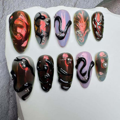 Handmade Nails/custom press on nails/party press on nails/Flakes for nails/wedding nails gift/Japanese nails/Long nails/Almond nails