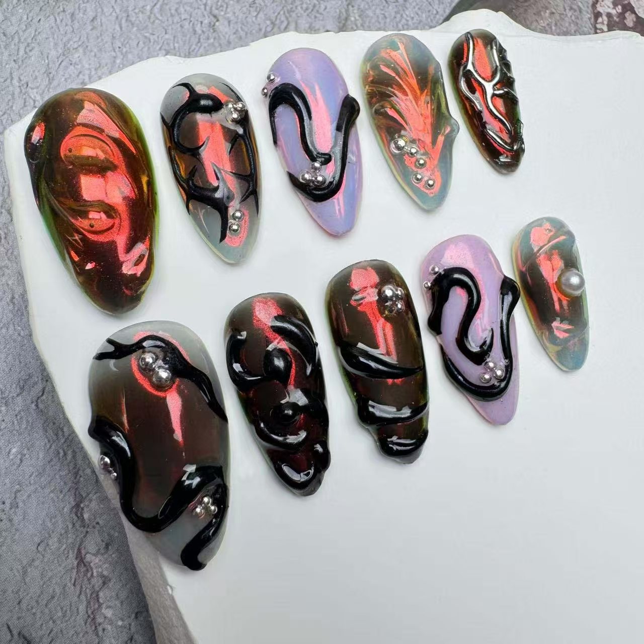 Handmade Nails/custom press on nails/party press on nails/Flakes for nails/wedding nails gift/Japanese nails/Long nails/Almond nails