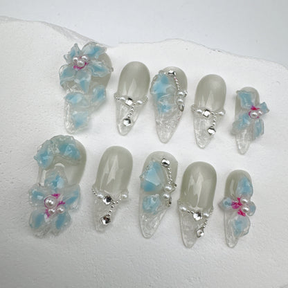 3D flower nails/custom press on nails/party press on nails/Flakes for nails/Beautiful nails gift/nail art/Long nails/Almond nails