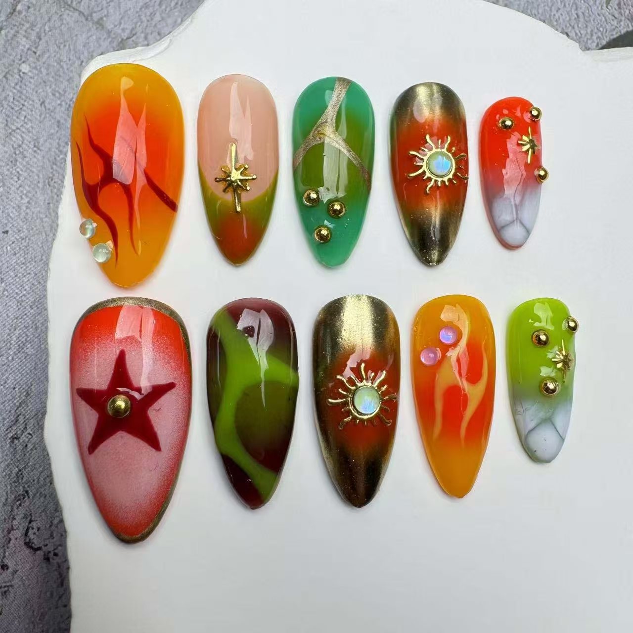 Handmade Nails/custom press on nails/party press on nails/Flakes for nails/wedding nails gift/Japanese nails/Long nails/Almond nails