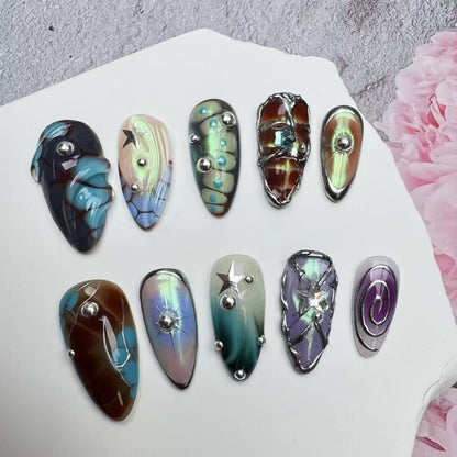 Handmade Nails/custom press on nails/party press on nails/Flakes for nails/wedding nails gift/Japanese nails/Long nails/Almond nails