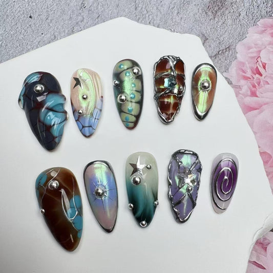 Handmade Nails/custom press on nails/party press on nails/Flakes for nails/wedding nails gift/Japanese nails/Long nails/Almond nails