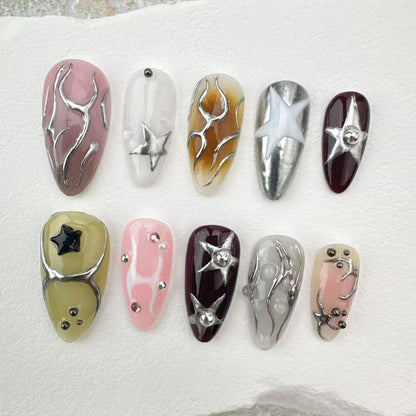 3D Handmade Nails/custom press on nails/party press on nails/Flakes for nails/Beautiful nails gift/nail art/Long nails/Almond nails