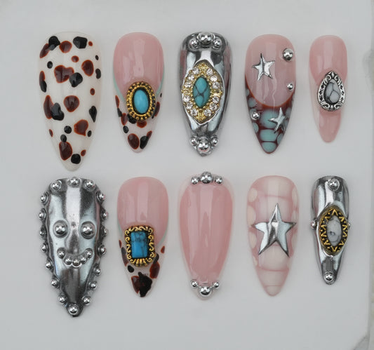 Handmade nails/custom press on nails/party press on nails/Flakes for nails/Beautiful nails gift/nail art/Long nails/Almond nails