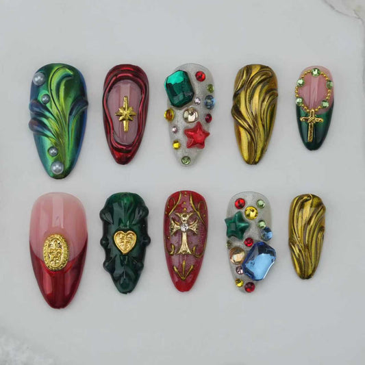 Handmade nails/custom press on nails/party press on nails/Flakes for nails/Beautiful nails gift/nail art/Long nails/Almond nail