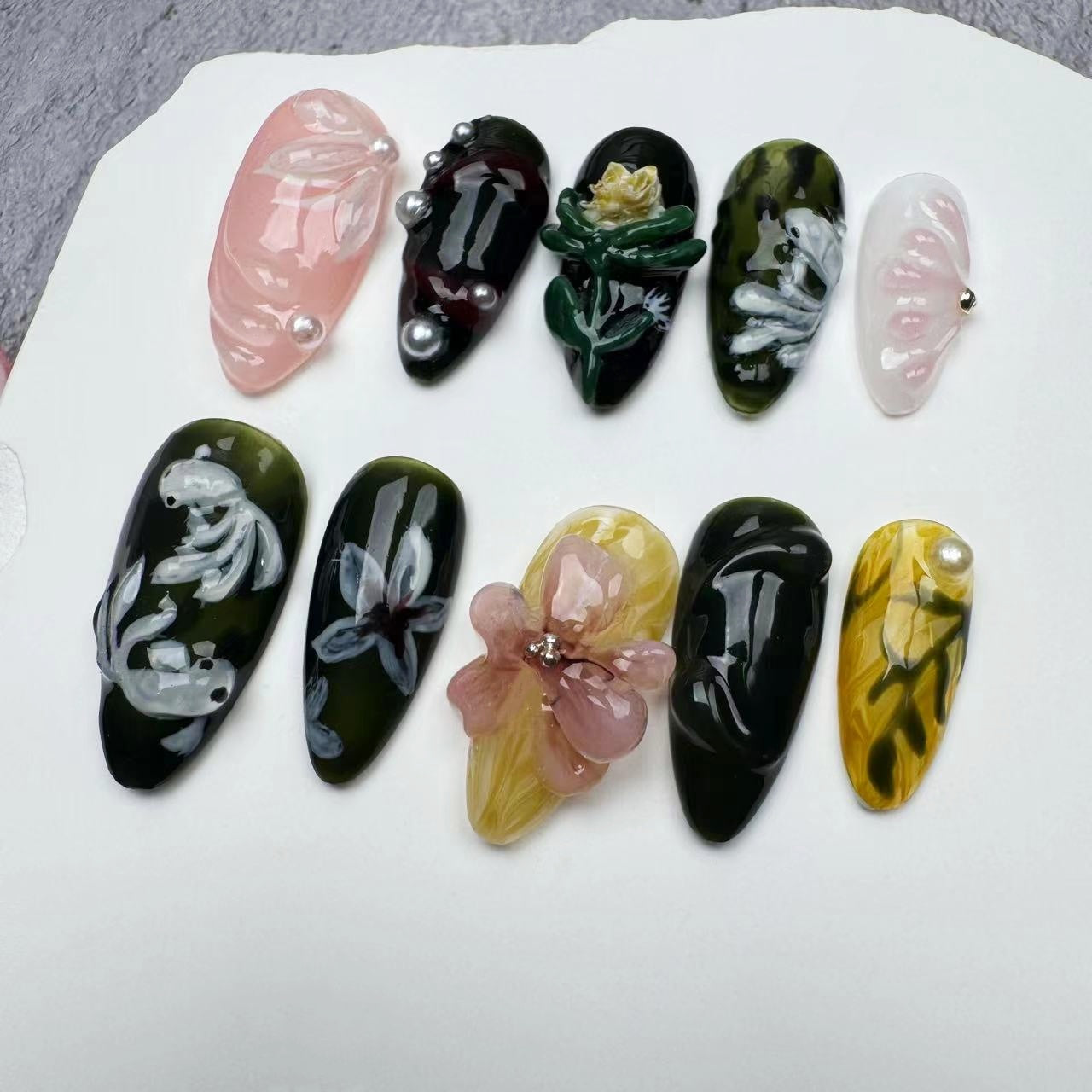 3D Nails/custom press on nails/party press on nails/Flakes for nails/wedding nails gift/Japanese nails/Long nails/Almond nails