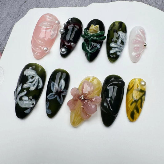 3D Nails/custom press on nails/party press on nails/Flakes for nails/wedding nails gift/Japanese nails/Long nails/Almond nails