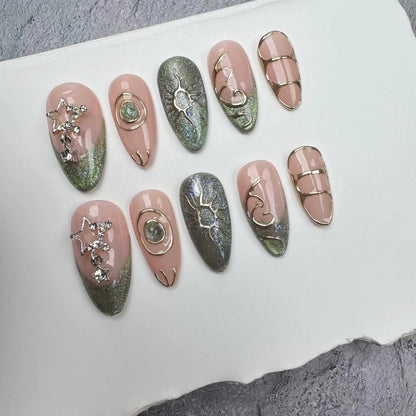 Handmade Nails/custom press on nails/party press on nails/Flakes for nails/wedding nails gift/Japanese nails/Long nails/Almond nails
