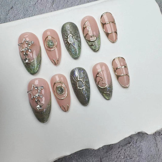 Handmade Nails/custom press on nails/party press on nails/Flakes for nails/wedding nails gift/Japanese nails/Long nails/Almond nails