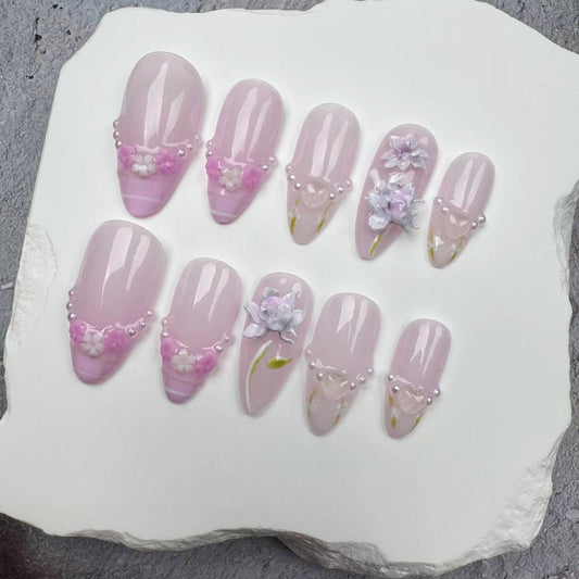 3D Nails/custom press on nails/party press on nails/Flakes for nails/wedding nails gift/Japanese nails/Long nails/Almond nails