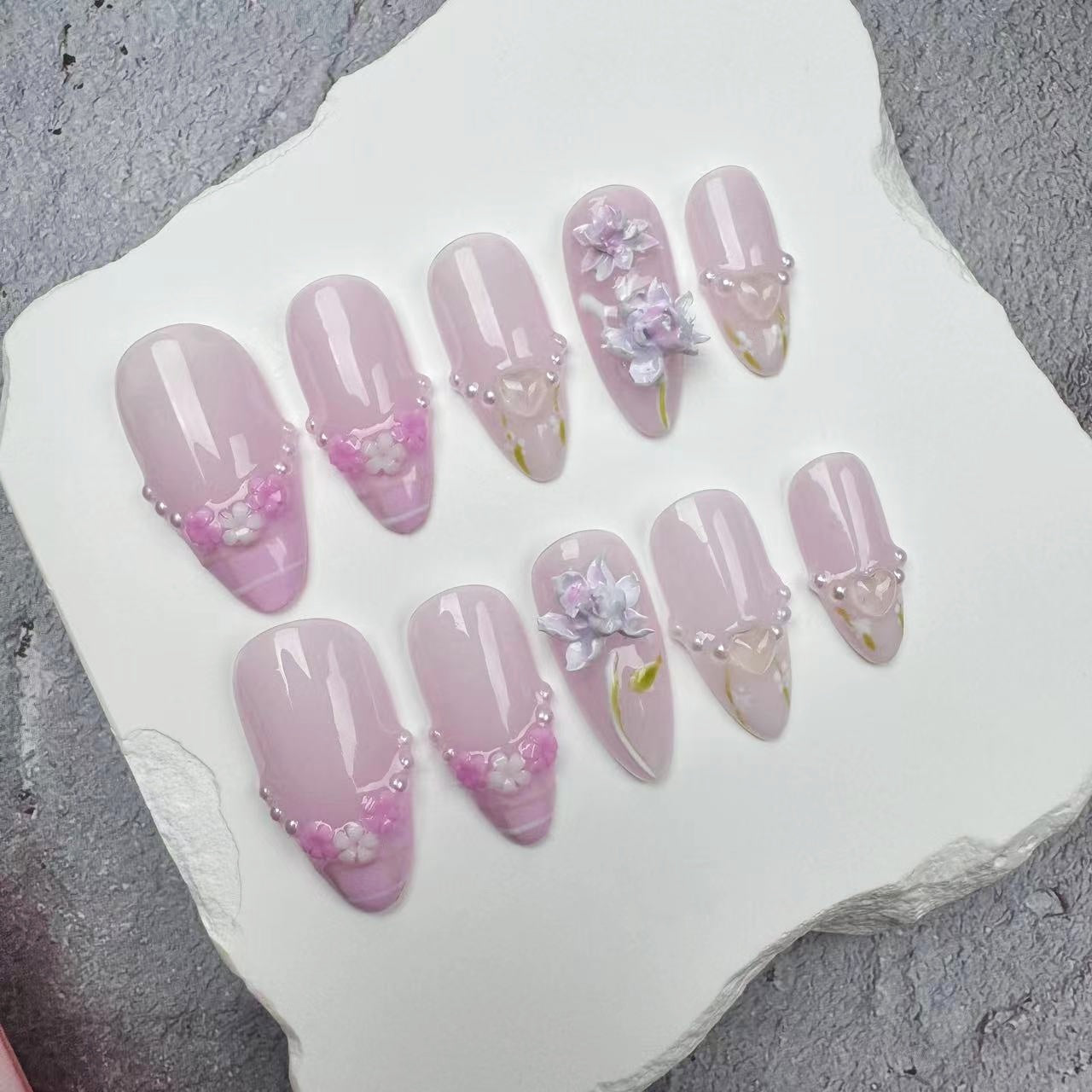 3D Nails/custom press on nails/party press on nails/Flakes for nails/wedding nails gift/Japanese nails/Long nails/Almond nails