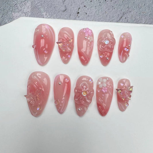 3D Nails/custom press on nails/party press on nails/Flakes for nails/wedding nails gift/Japanese nails/Long nails/Almond nails