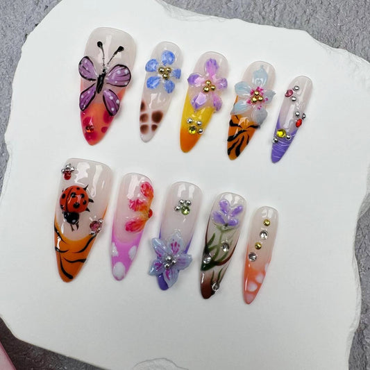 3D Nails/custom press on nails/party press on nails/Flakes for nails/wedding nails gift/Japanese nails/Long nails/Almond nails