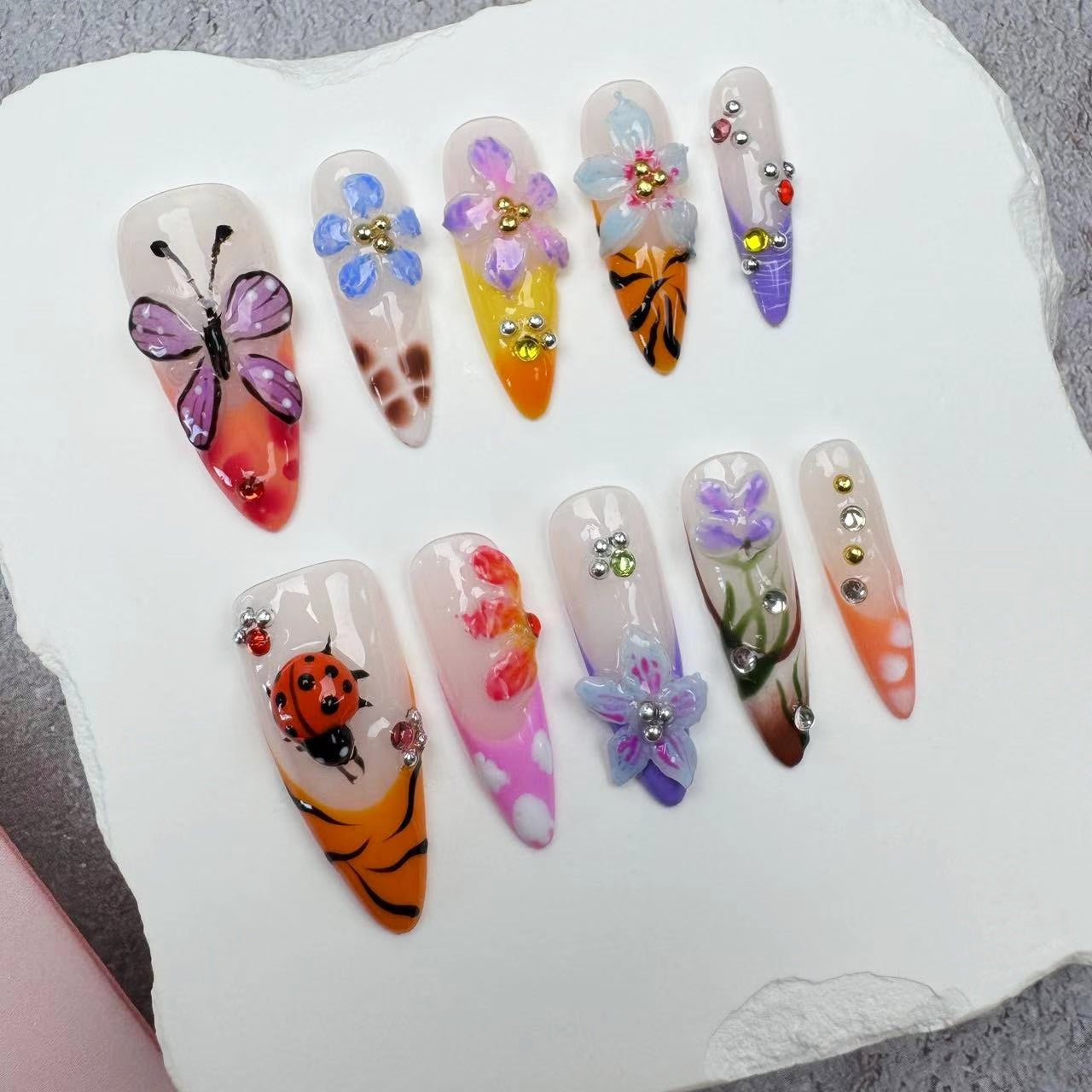 3D Nails/custom press on nails/party press on nails/Flakes for nails/wedding nails gift/Japanese nails/Long nails/Almond nails