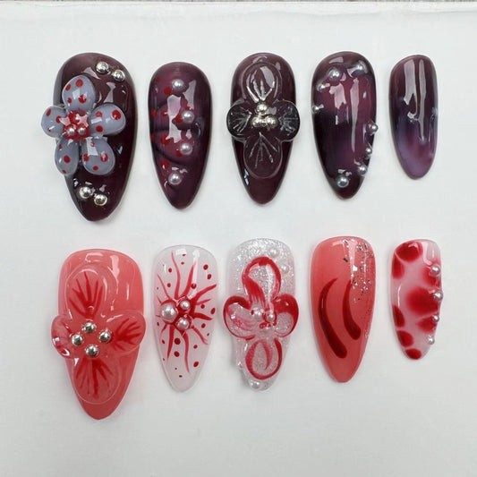 3D Nails/custom press on nails/party press on nails/Flakes for nails/wedding nails gift/Japanese nails/Long nails/Almond nails