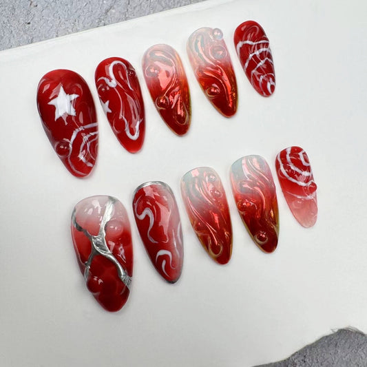 Handmade Nails/custom press on nails/party press on nails/Flakes for nails/wedding nails gift/Japanese nails/Long nails/Almond nails