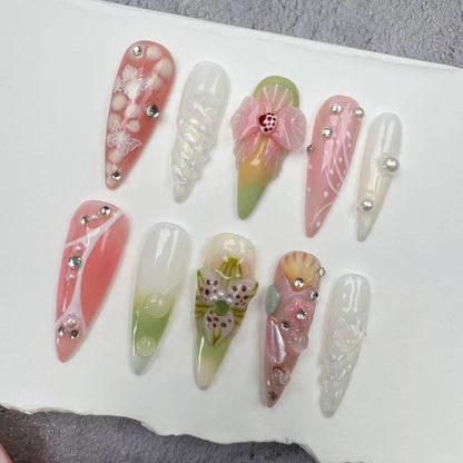 3D Nails/custom press on nails/party press on nails/Flakes for nails/wedding nails gift/Japanese nails/Long nails/Almond nails