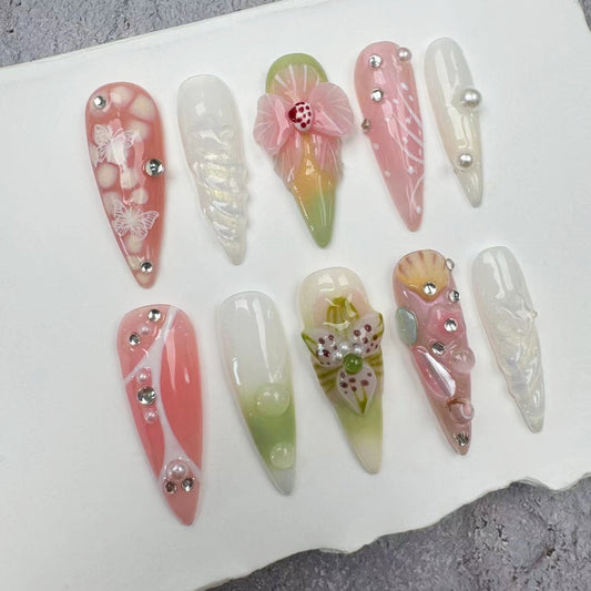 3D Nails/custom press on nails/party press on nails/Flakes for nails/wedding nails gift/Japanese nails/Long nails/Almond nails