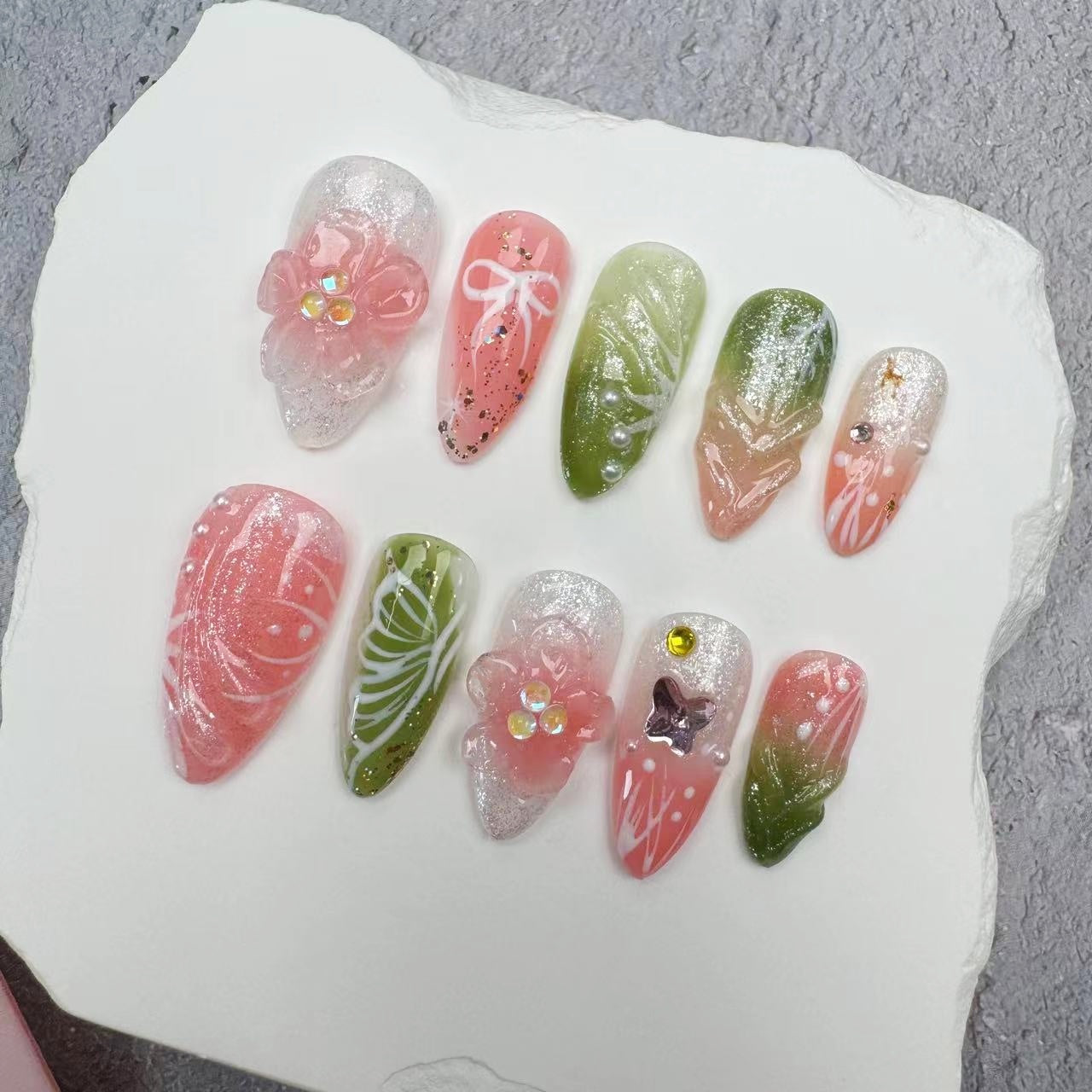 3D Nails/custom press on nails/party press on nails/Flakes for nails/wedding nails gift/Japanese nails/Long nails/Almond nails