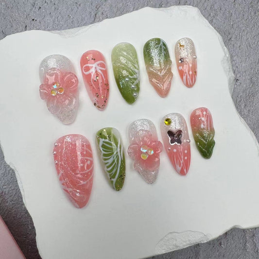 3D Nails/custom press on nails/party press on nails/Flakes for nails/wedding nails gift/Japanese nails/Long nails/Almond nails