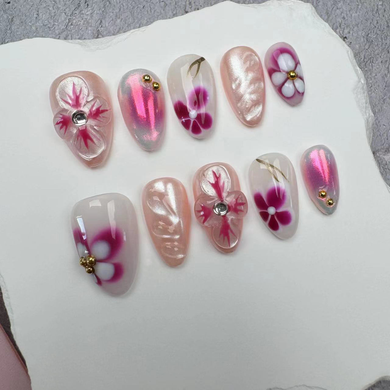 3D Nails/custom press on nails/party press on nails/Flakes for nails/wedding nails gift/Japanese nails/Long nails/Almond nails