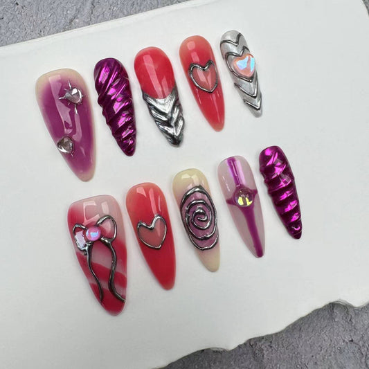 Handmade Nails/custom press on nails/party press on nails/Flakes for nails/wedding nails gift/Japanese nails/Long nails/Almond nails