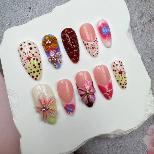 3D Nails/custom press on nails/party press on nails/Flakes for nails/wedding nails gift/Japanese nails/Long nails/Almond nails
