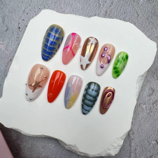Handmade Nails/custom press on nails/party press on nails/Flakes for nails/wedding nails gift/Japanese nails/Long nails/Almond nails