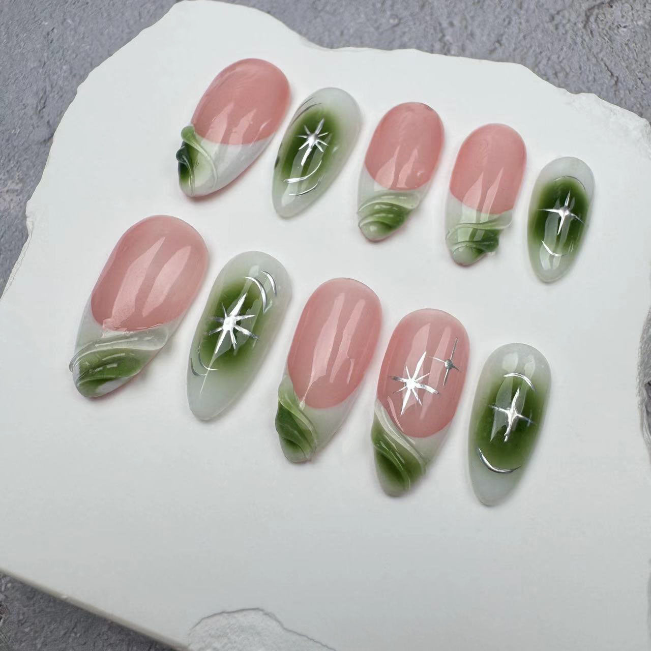 Handmade Nails/custom press on nails/party press on nails/Flakes for nails/wedding nails gift/Japanese nails/Long nails/Almond nails