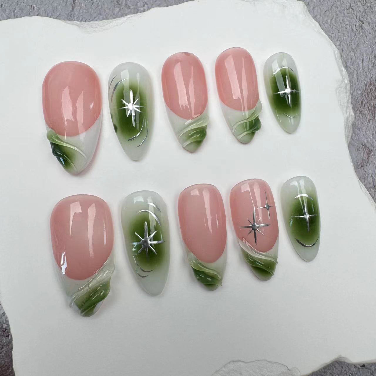 Handmade Nails/custom press on nails/party press on nails/Flakes for nails/wedding nails gift/Japanese nails/Long nails/Almond nails
