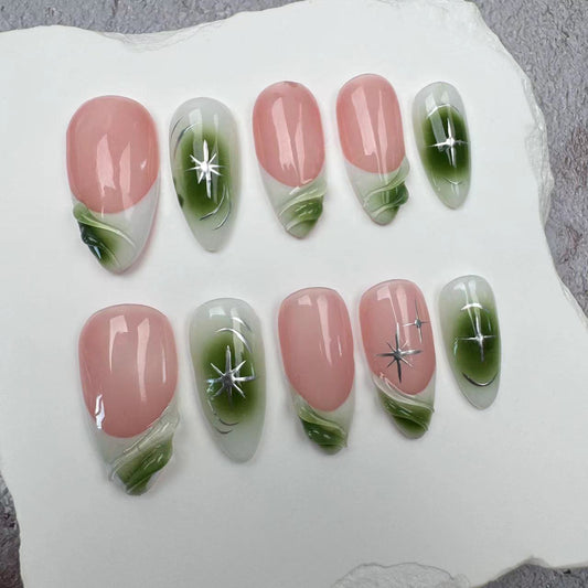 Handmade Nails/custom press on nails/party press on nails/Flakes for nails/wedding nails gift/Japanese nails/Long nails/Almond nails