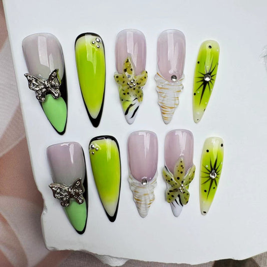 3D Nails/custom press on nails/party press on nails/Flakes for nails/wedding nails gift/Japanese nails/Long nails/Almond nails
