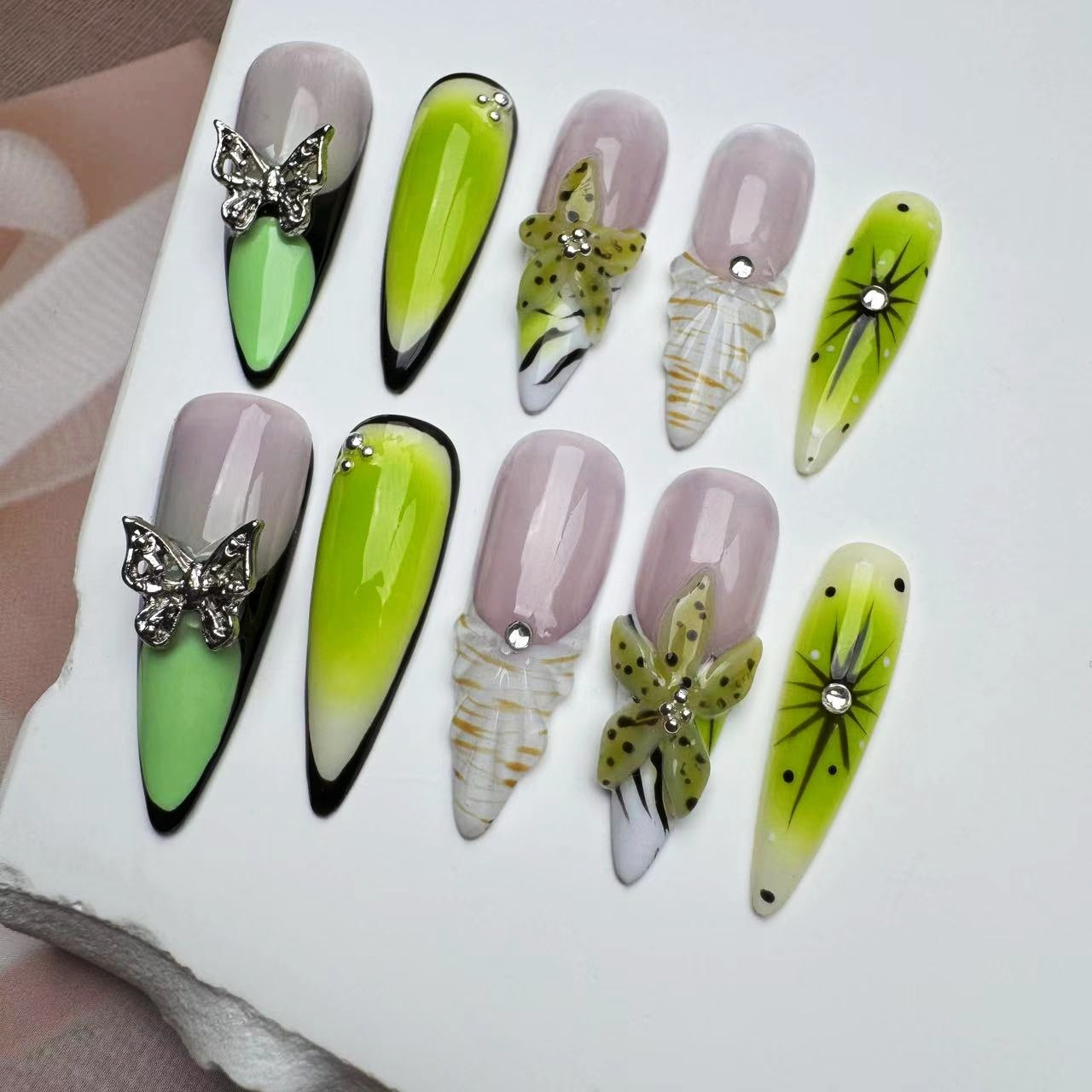 3D Nails/custom press on nails/party press on nails/Flakes for nails/wedding nails gift/Japanese nails/Long nails/Almond nails