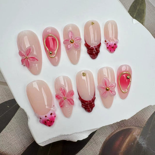 3D Nails/custom press on nails/party press on nails/Flakes for nails/wedding nails gift/Japanese nails/Long nails/Almond nails