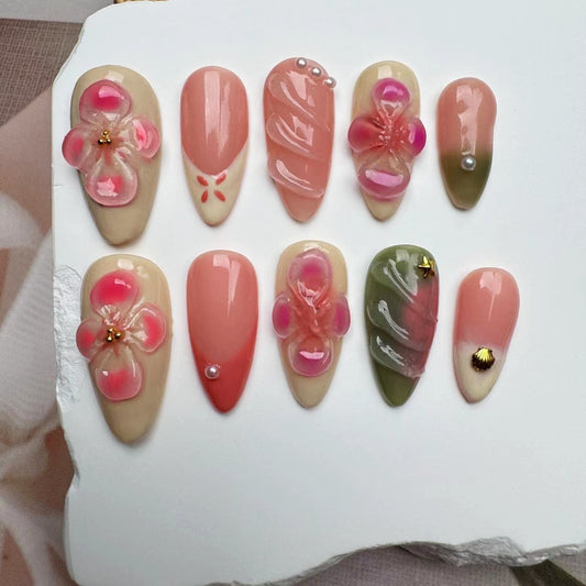 3D Nails/custom press on nails/party press on nails/Flakes for nails/wedding nails gift/Japanese nails/Long nails/Almond nails
