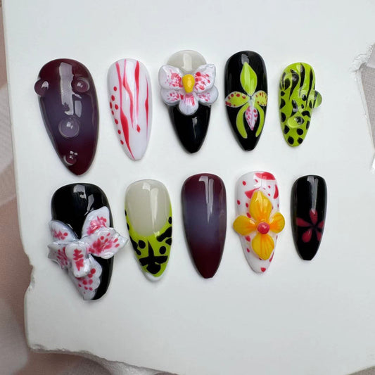 3D Nails/custom press on nails/party press on nails/Flakes for nails/wedding nails gift/Japanese nails/Long nails/Almond nails