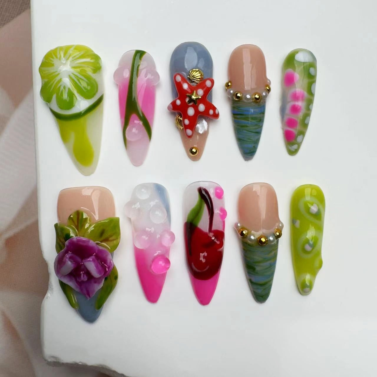3D Nails/custom press on nails/party press on nails/Flakes for nails/wedding nails gift/Japanese nails/Long nails/Almond nails