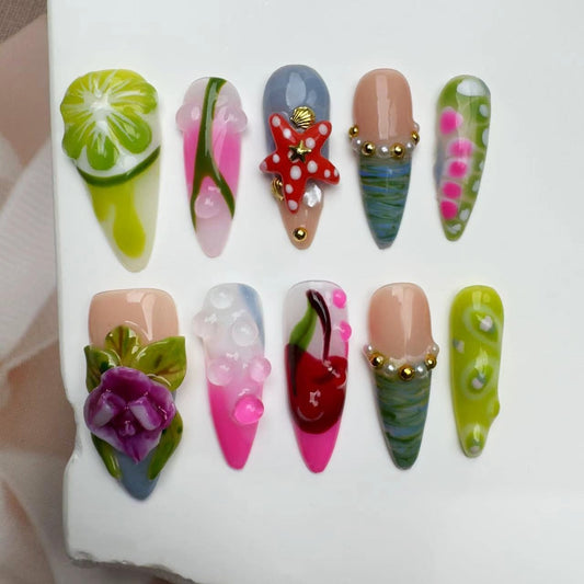 3D Nails/custom press on nails/party press on nails/Flakes for nails/wedding nails gift/Japanese nails/Long nails/Almond nails