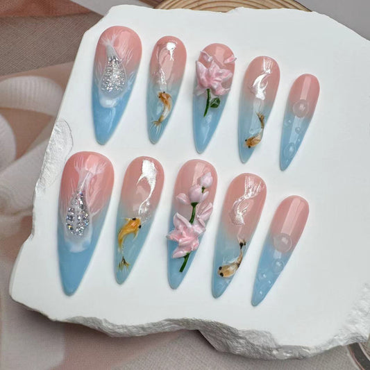 3D Nails/custom press on nails/party press on nails/Flakes for nails/wedding nails gift/Japanese nails/Long nails/Almond nails
